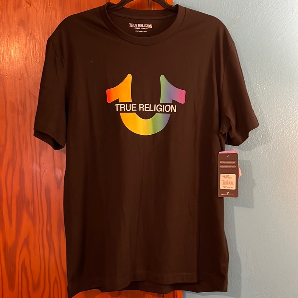 New Pride Mens True Religion Black Rainbow 🌈 tee L